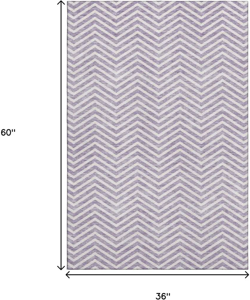 Lilac And Ivory Chevron Washable Area Rug With UV Protection Photo 3