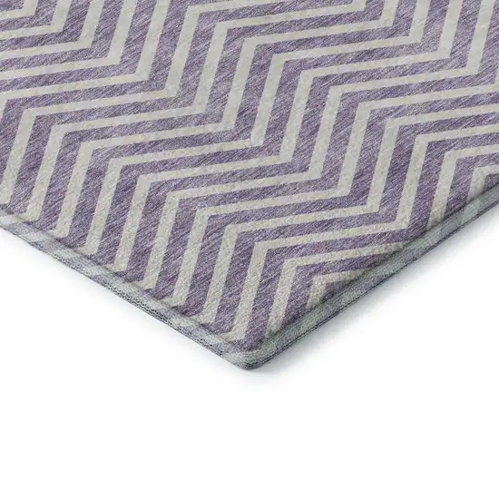 Lilac And Ivory Chevron Washable Area Rug With UV Protection Photo 7