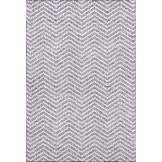 Lilac And Ivory Chevron Washable Area Rug With UV Protection Photo 1