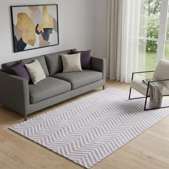 Lilac And Ivory Chevron Washable Area Rug With UV Protection Photo 1