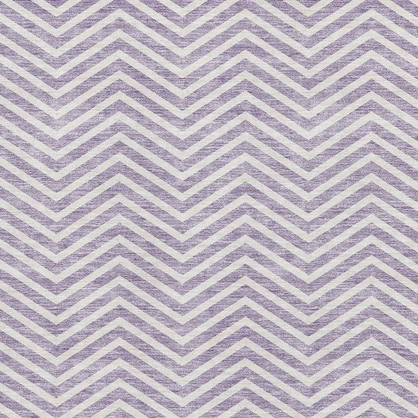 Lilac And Ivory Chevron Washable Area Rug With UV Protection Photo 2