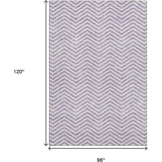 Lilac And Ivory Chevron Washable Area Rug With UV Protection Photo 9