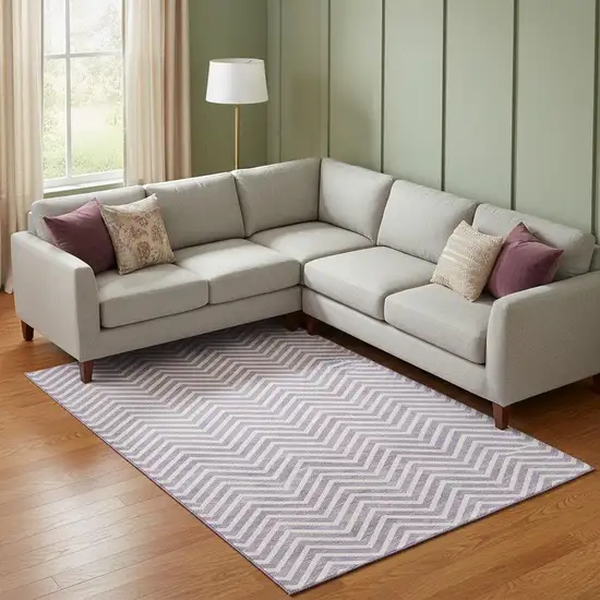 Lilac And Ivory Chevron Washable Area Rug With UV Protection Photo 1