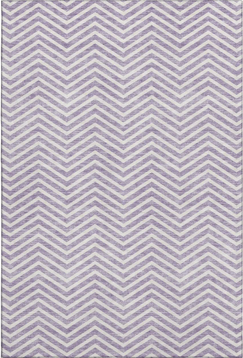 Lilac And Ivory Chevron Washable Area Rug With UV Protection Photo 1