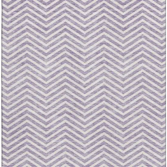 Lilac And Ivory Chevron Washable Area Rug With UV Protection Photo 2