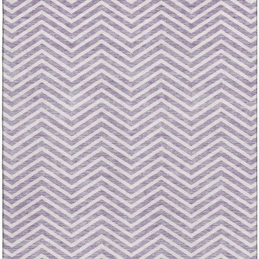 Lilac And Ivory Chevron Washable Area Rug With UV Protection Photo 2