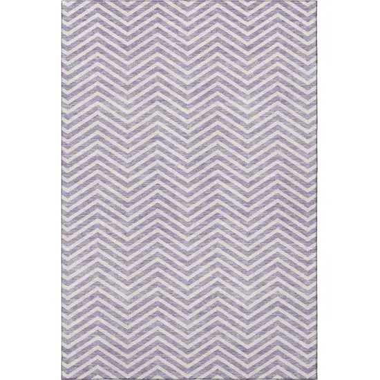 Lilac And Ivory Chevron Washable Area Rug With UV Protection Photo 3