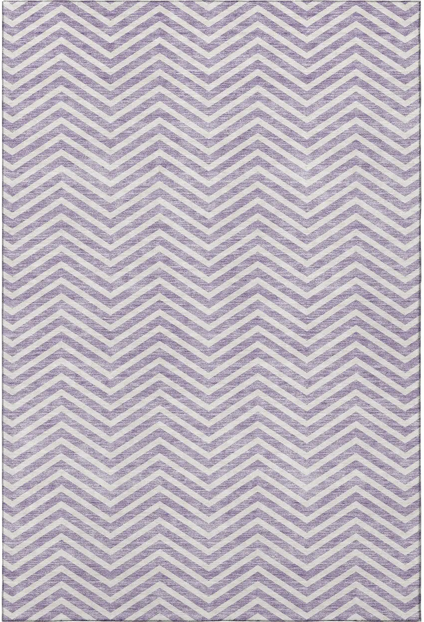 Lilac And Ivory Chevron Washable Area Rug With UV Protection Photo 3