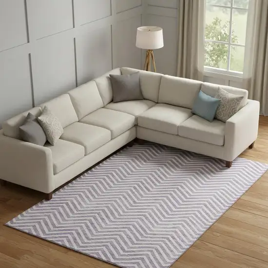 Lilac And Ivory Chevron Washable Area Rug With UV Protection Photo 1