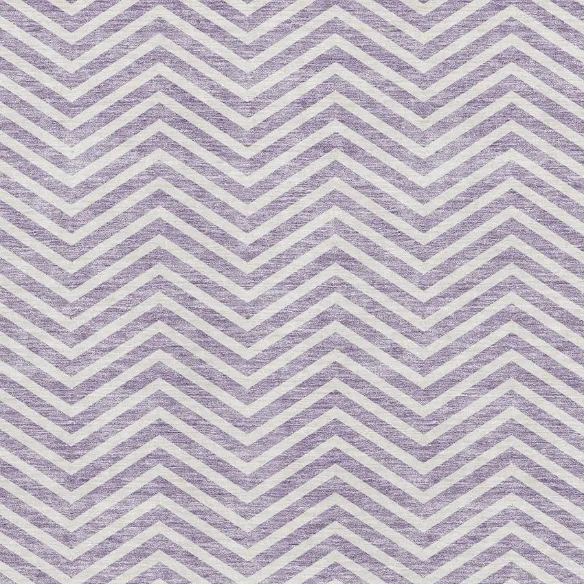 Lilac And Ivory Chevron Washable Area Rug With UV Protection Photo 2