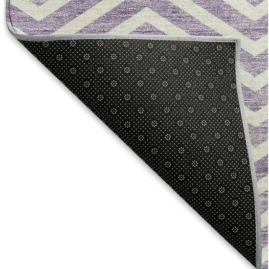 Lilac And Ivory Chevron Washable Area Rug With UV Protection Photo 6
