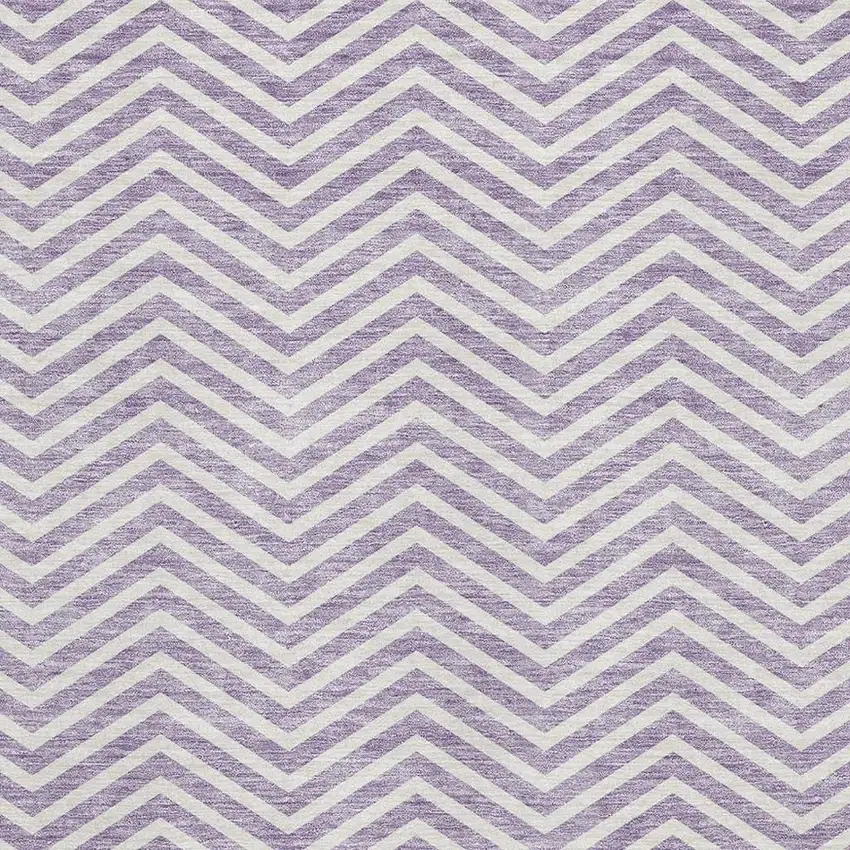 Lilac And Ivory Chevron Washable Area Rug With UV Protection Photo 2