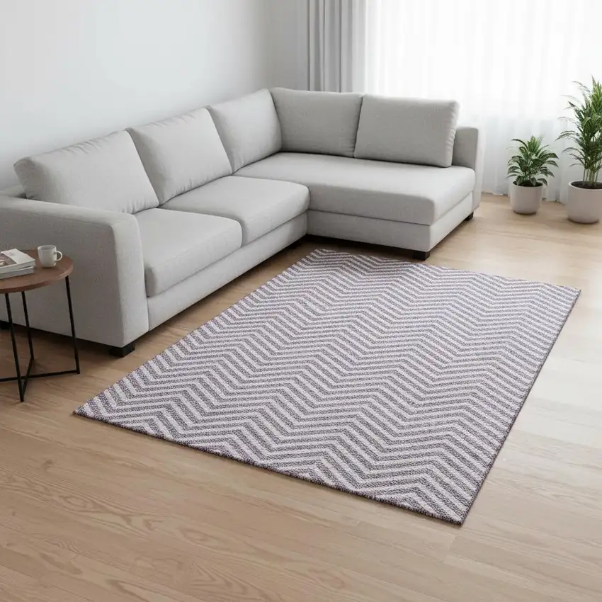 Lilac And Ivory Chevron Washable Area Rug With UV Protection Photo 2