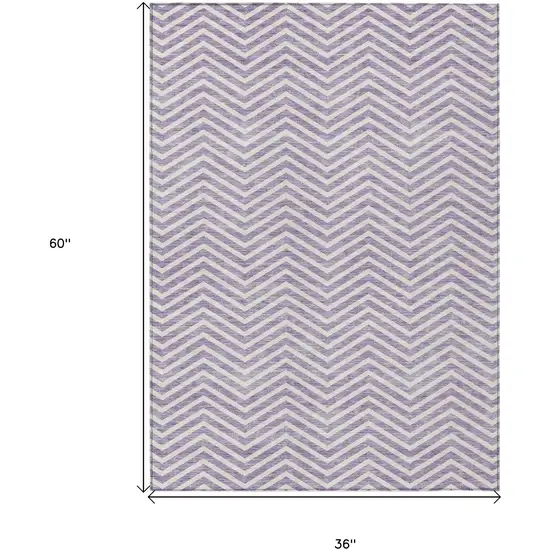 Lilac And Ivory Chevron Washable Indoor Outdoor Area Rug Photo 3