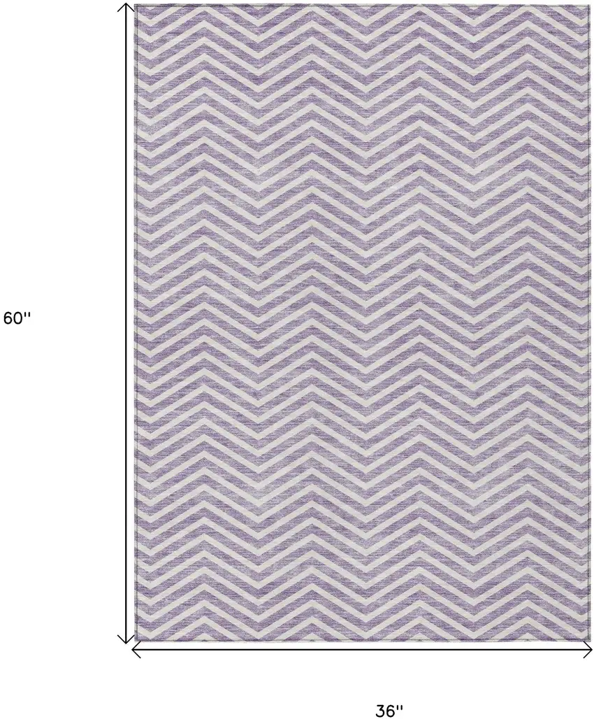 Lilac And Ivory Chevron Washable Indoor Outdoor Area Rug Photo 3
