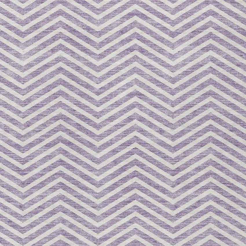 Lilac And Ivory Chevron Washable Indoor Outdoor Area Rug Photo 6