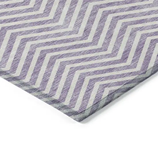 Lilac And Ivory Chevron Washable Indoor Outdoor Area Rug Photo 4