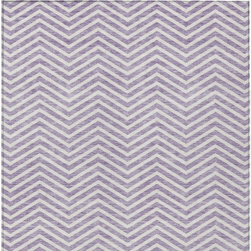 Lilac And Ivory Chevron Washable Indoor Outdoor Area Rug Photo 7