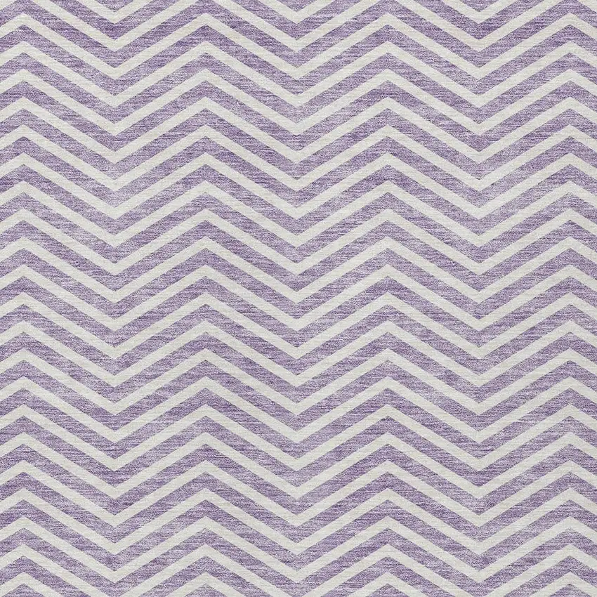 Lilac And Ivory Chevron Washable Indoor Outdoor Area Rug Photo 6