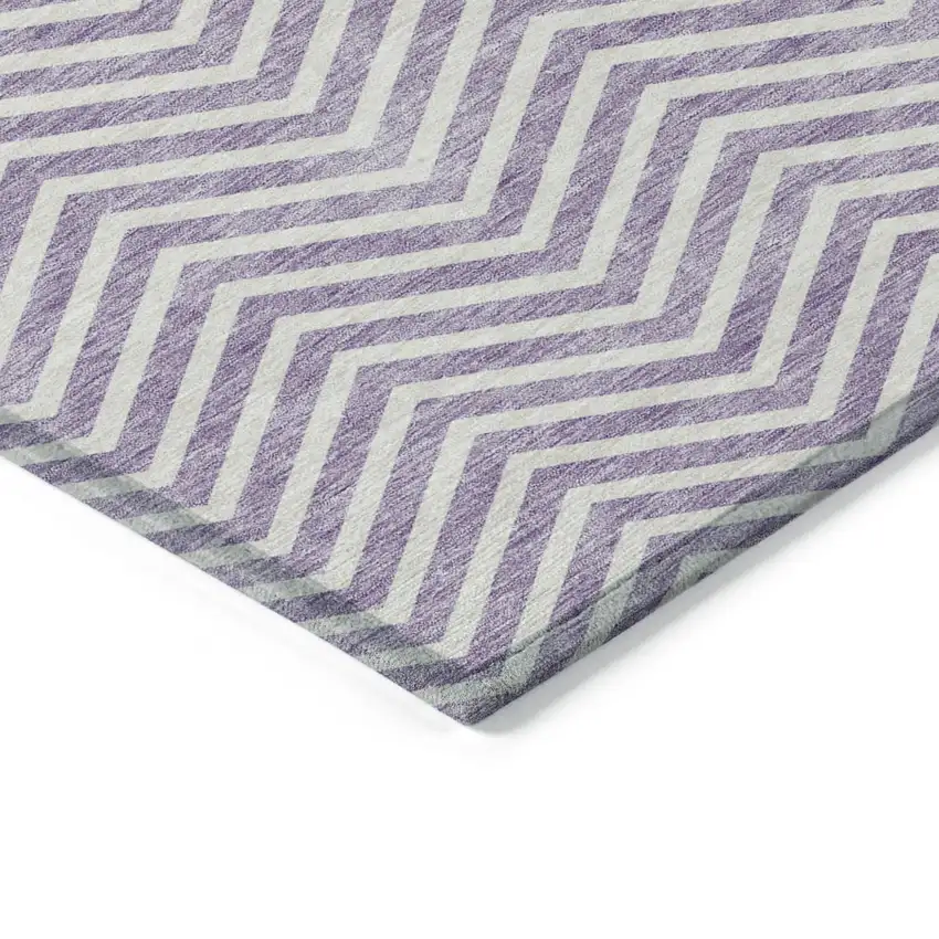 Lilac And Ivory Chevron Washable Indoor Outdoor Area Rug Photo 4