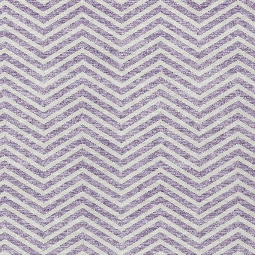 Lilac And Ivory Chevron Washable Indoor Outdoor Area Rug Photo 5