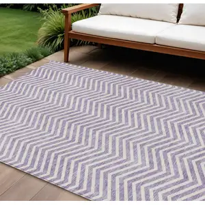 Photo of Lilac And Ivory Chevron Washable Indoor Outdoor Area Rug