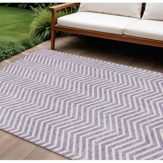 Lilac And Ivory Chevron Washable Indoor Outdoor Area Rug Photo 1