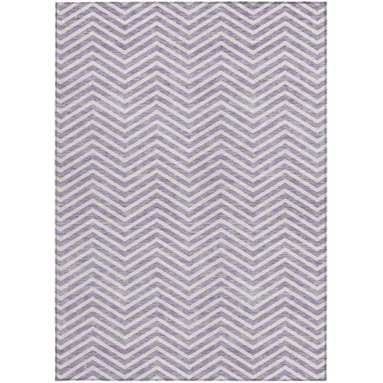 Lilac And Ivory Chevron Washable Indoor Outdoor Area Rug Photo 6