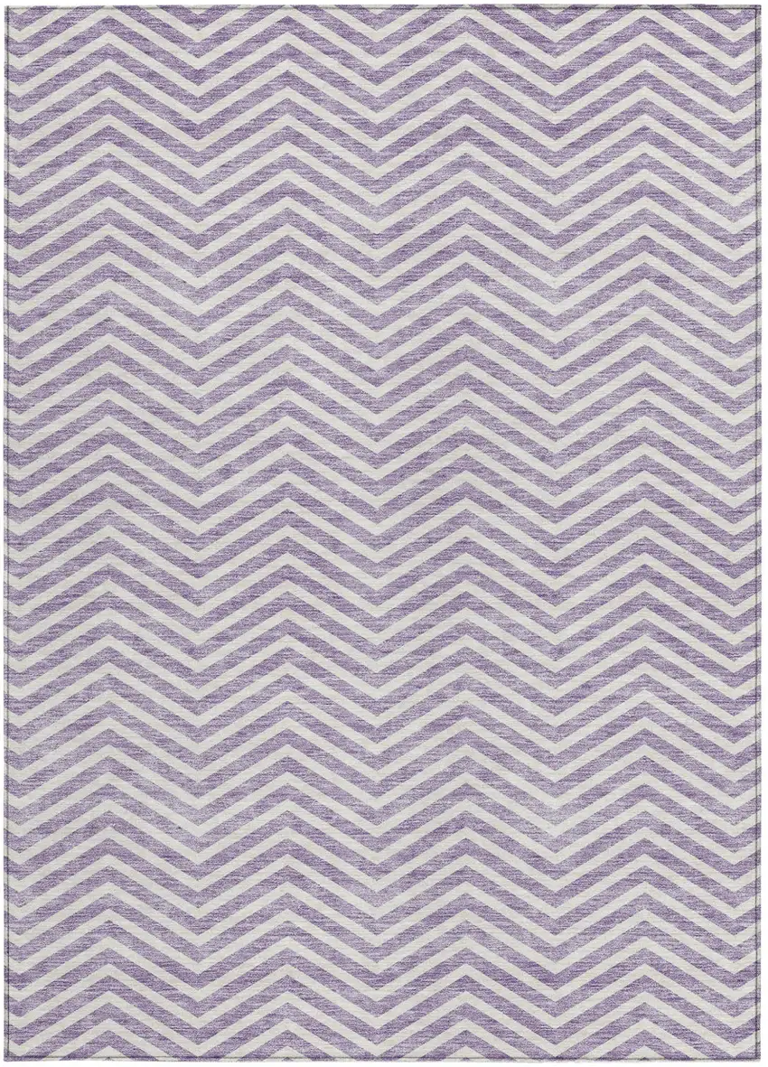 Lilac And Ivory Chevron Washable Indoor Outdoor Area Rug Photo 6