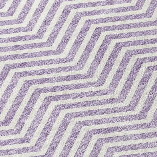 Lilac And Ivory Chevron Washable Indoor Outdoor Area Rug Photo 4