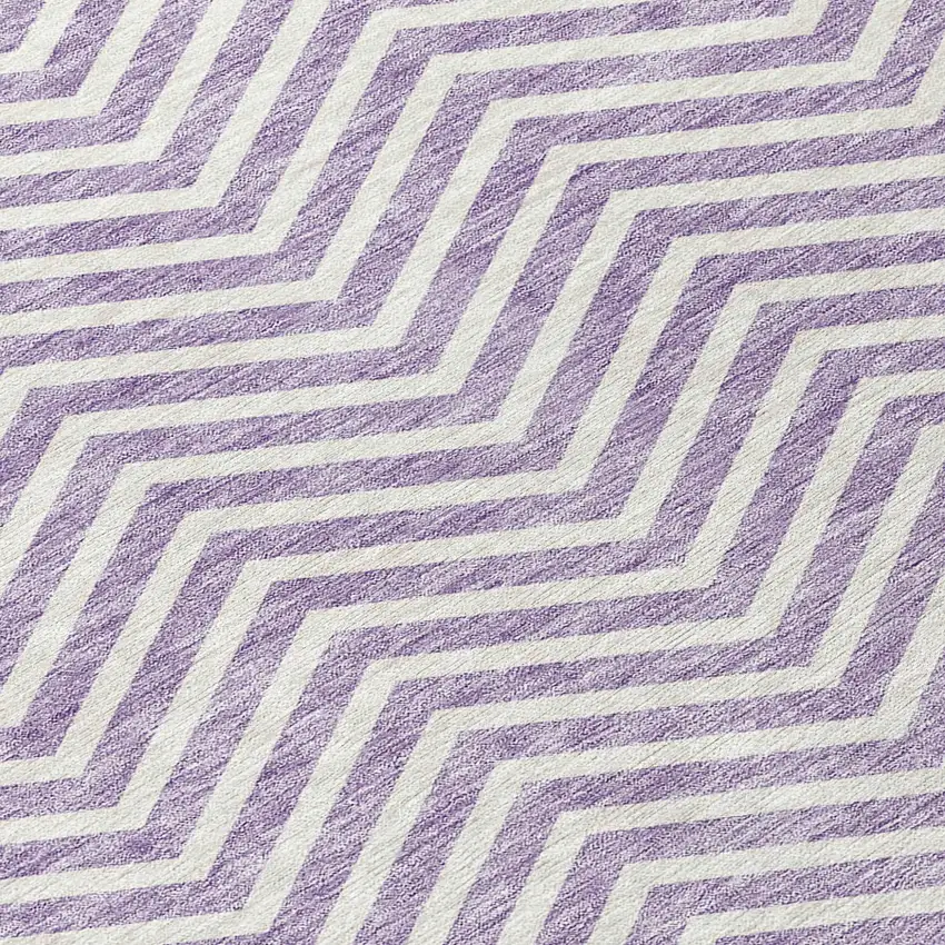 Lilac And Ivory Chevron Washable Indoor Outdoor Area Rug Photo 4