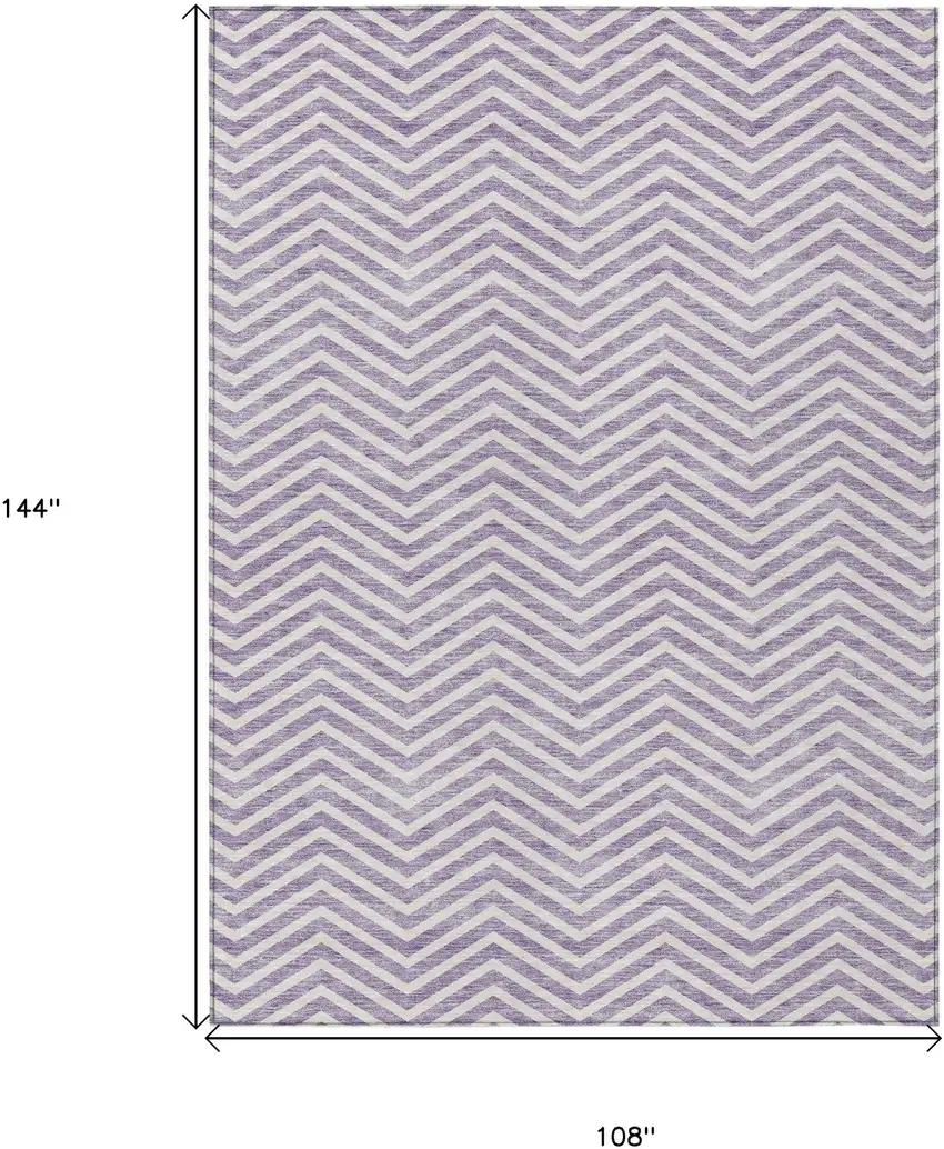 Lilac And Ivory Chevron Washable Indoor Outdoor Area Rug Photo 3