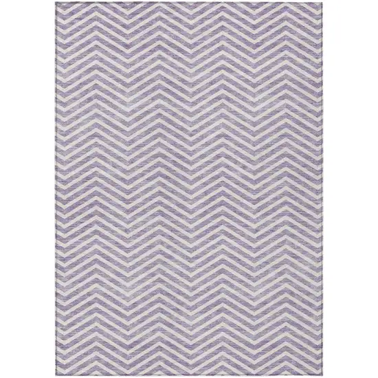 Lilac And Ivory Chevron Washable Indoor Outdoor Area Rug Photo 2
