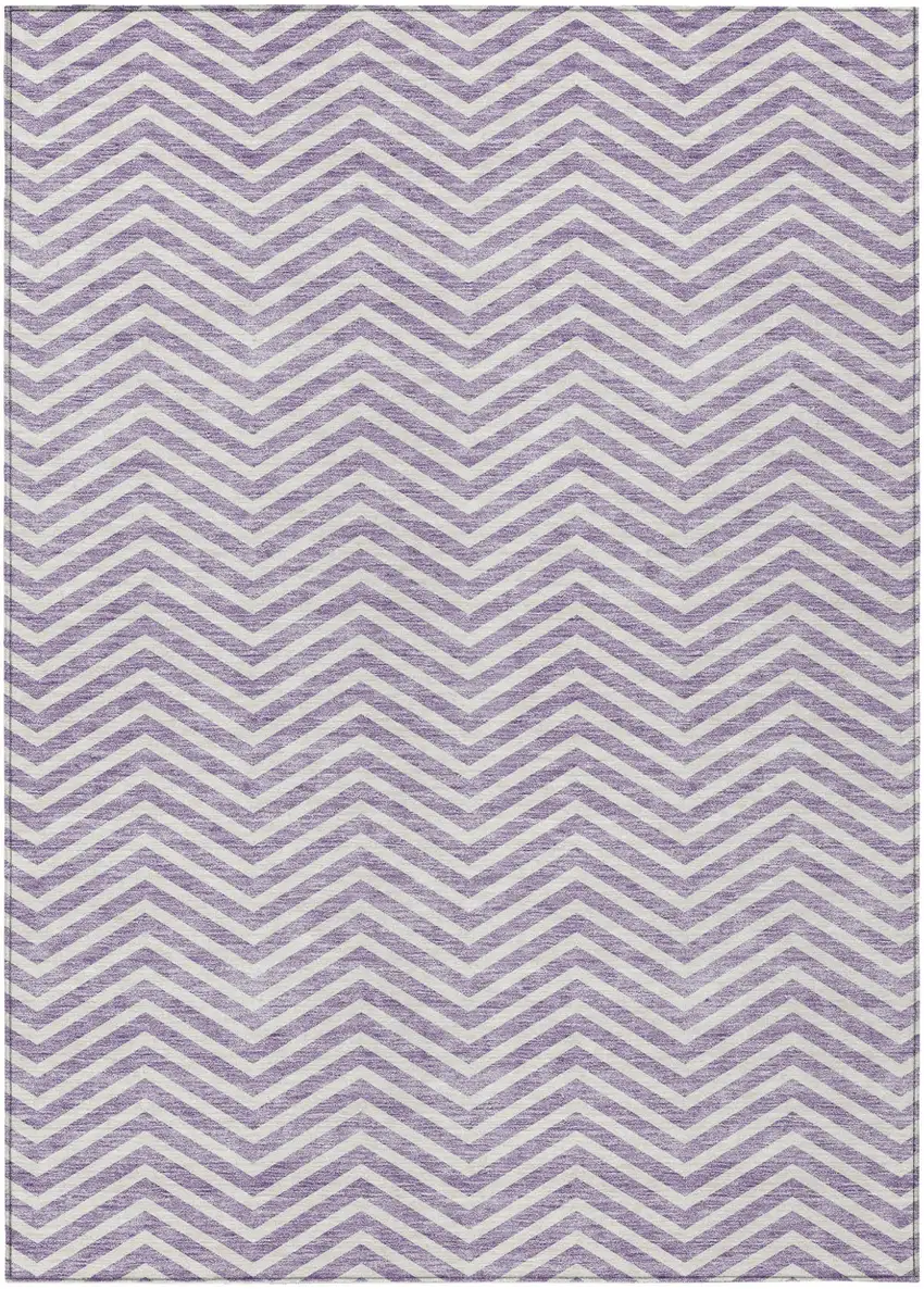 Lilac And Ivory Chevron Washable Indoor Outdoor Area Rug Photo 2