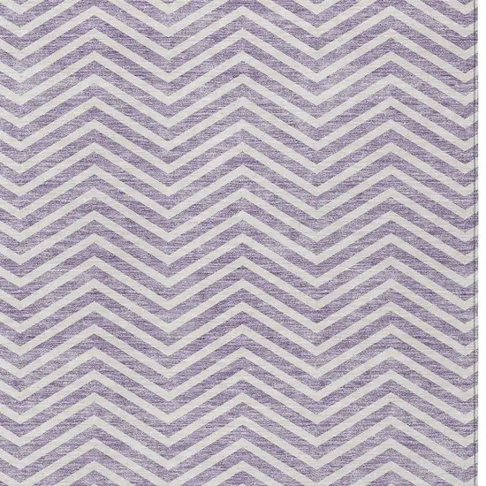 Lilac And Ivory Chevron Washable Indoor Outdoor Area Rug Photo 6