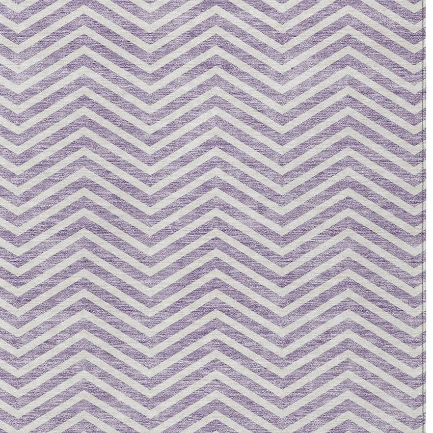 Lilac And Ivory Chevron Washable Indoor Outdoor Area Rug Photo 6