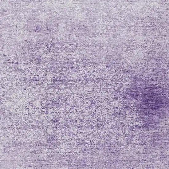 Lilac And Ivory Floral Medallion Washable Indoor Outdoor Area Rug Photo 3