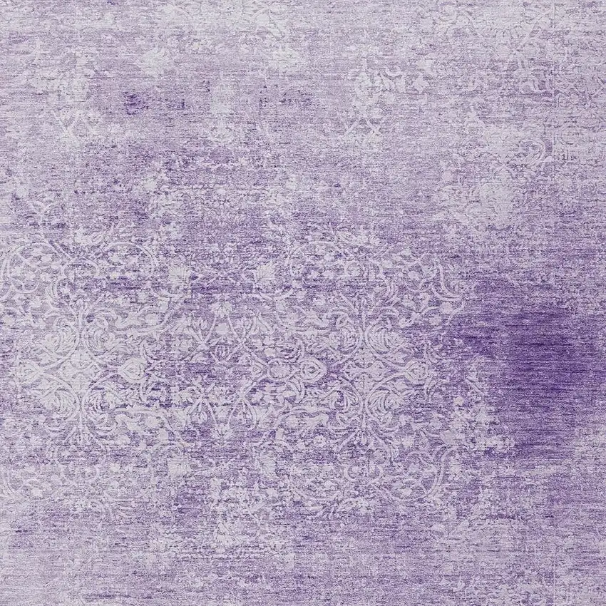 Lilac And Ivory Floral Medallion Washable Indoor Outdoor Area Rug Photo 3
