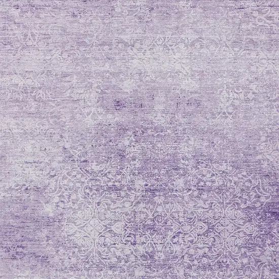 Lilac And Ivory Floral Medallion Washable Indoor Outdoor Area Rug Photo 6