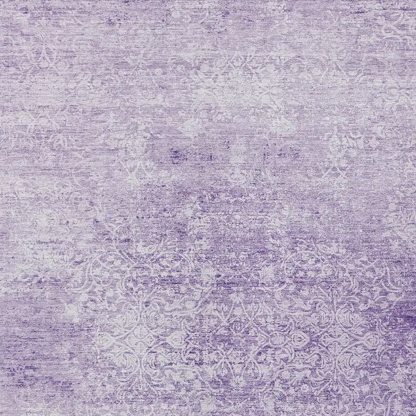 Lilac And Ivory Floral Medallion Washable Indoor Outdoor Area Rug Photo 6