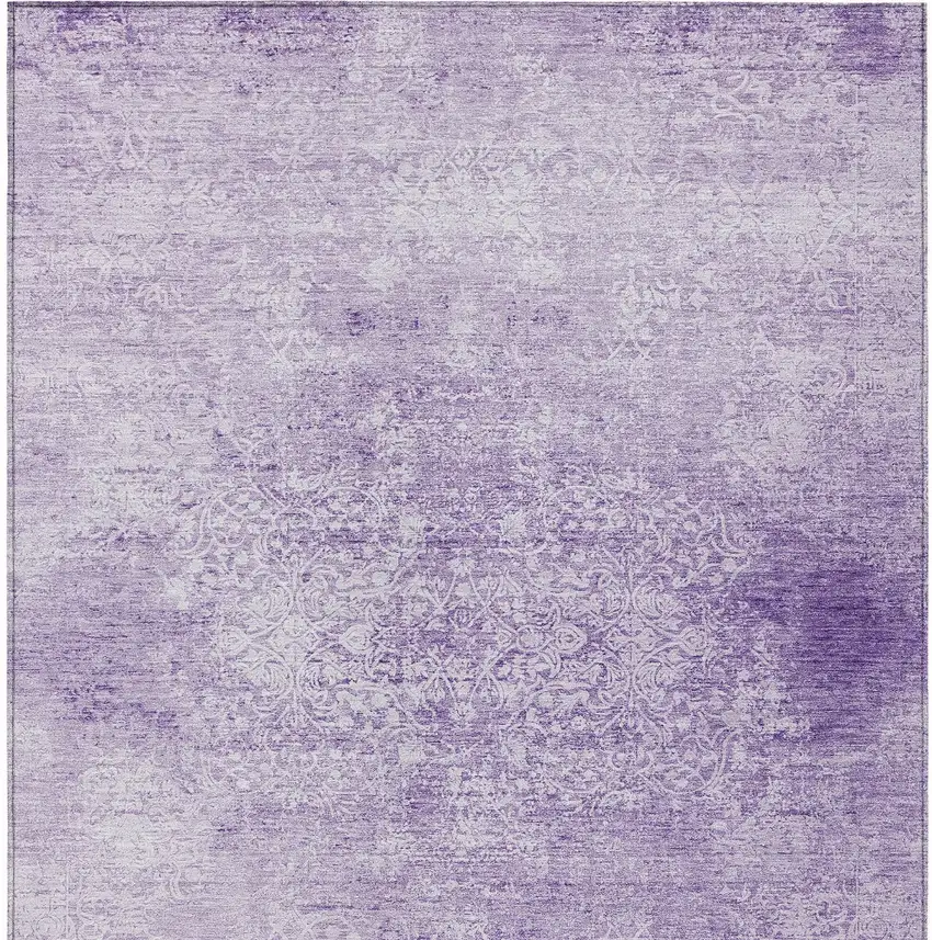 Lilac And Ivory Floral Medallion Washable Indoor Outdoor Area Rug Photo 7