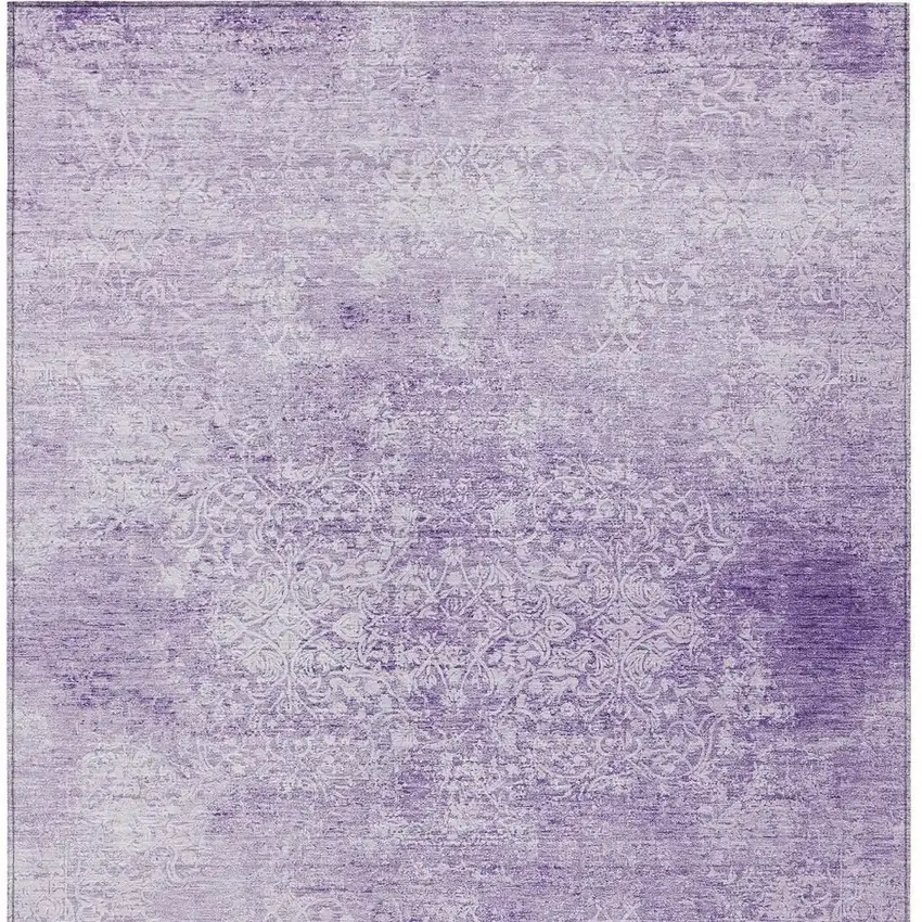 Lilac And Ivory Floral Medallion Washable Indoor Outdoor Area Rug Photo 4
