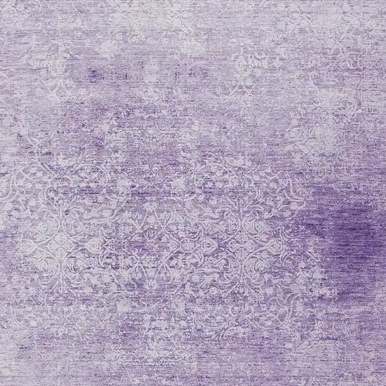 Lilac And Ivory Floral Medallion Washable Indoor Outdoor Area Rug Photo 3