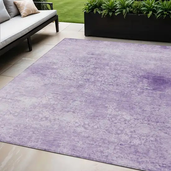 Lilac And Ivory Floral Medallion Washable Indoor Outdoor Area Rug Photo 2