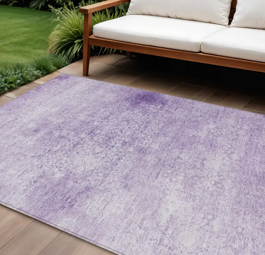 Lilac And Ivory Floral Medallion Washable Indoor Outdoor Area Rug Photo 2