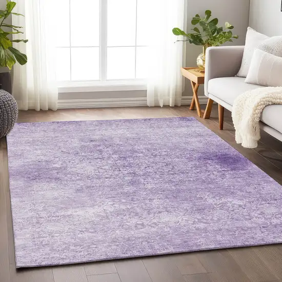 Lilac And Ivory Floral Medallion Washable Indoor Outdoor Area Rug Photo 5