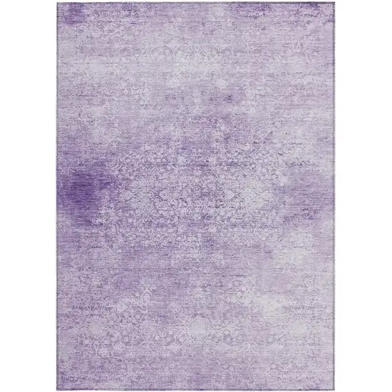 Lilac And Ivory Floral Medallion Washable Indoor Outdoor Area Rug Photo 3