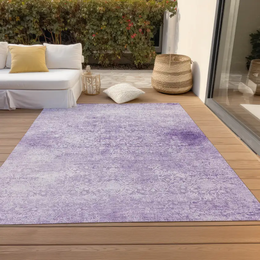 Lilac And Ivory Floral Medallion Washable Indoor Outdoor Area Rug Photo 7