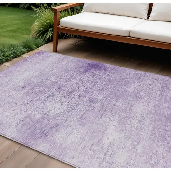Lilac And Ivory Floral Medallion Washable Indoor Outdoor Area Rug Photo 2