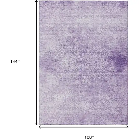 Lilac And Ivory Floral Medallion Washable Indoor Outdoor Area Rug Photo 9
